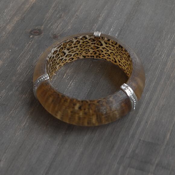 Brighton Trinity Leopard Bangle Bracelet Animal Print Acrylic Chunky 1" Retired - Picture 8 of 9